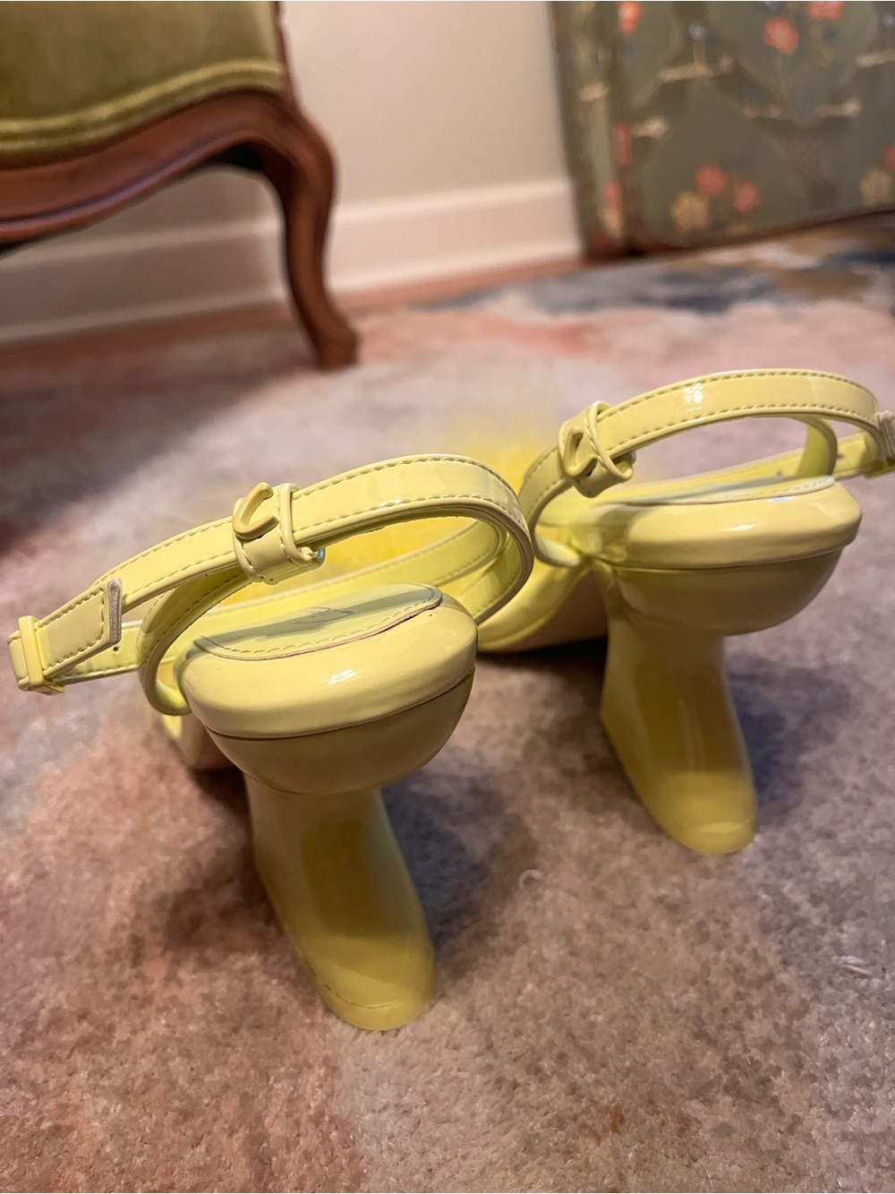 Yellow Feather Detail Ankle-Strap Heels - Women's Dress Sandals - Picture 4 of 8